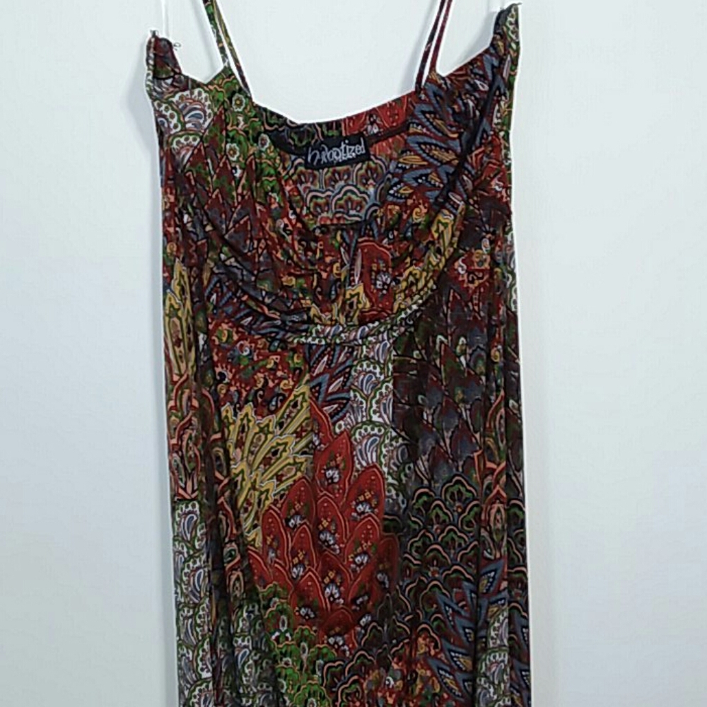 Hypnotized Long Patterned Spaghetti Strap Dress
